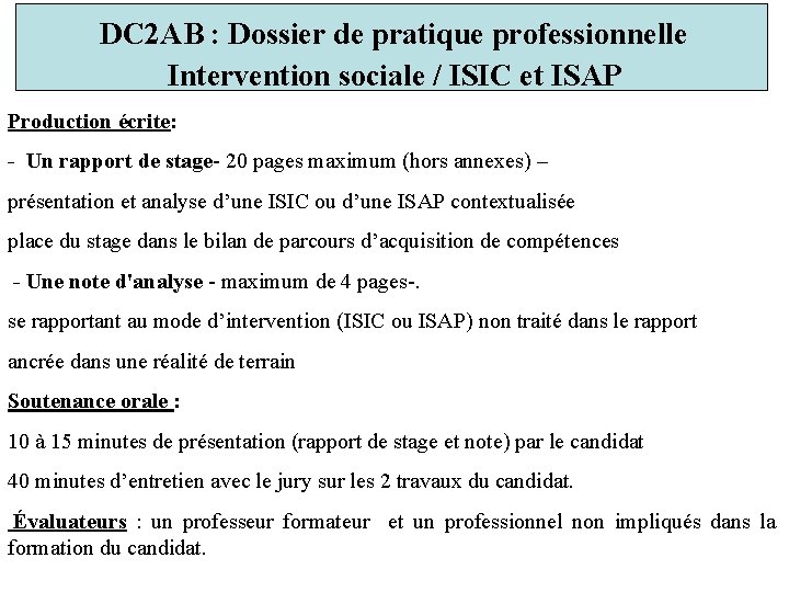 DC 2 AB : Dossier de pratique professionnelle Intervention sociale / ISIC et ISAP