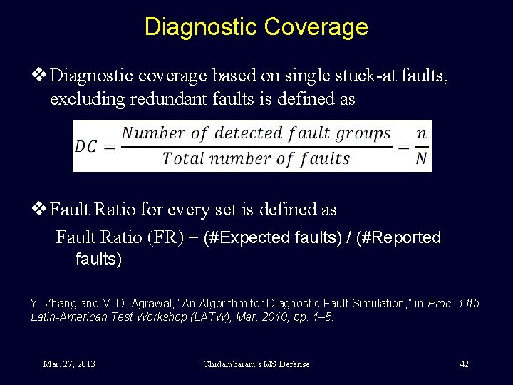 Diagnostic Coverage v Diagnostic coverage based on single stuck-at faults, excluding redundant faults is