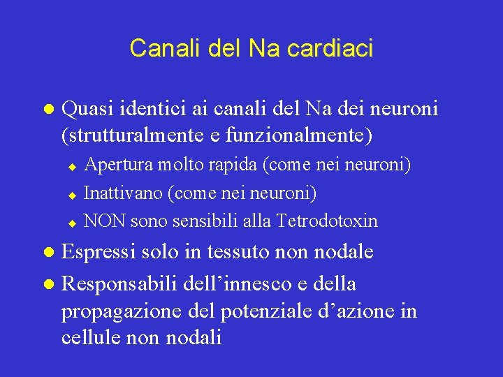 Canali del Na cardiaci l Quasi identici ai canali del Na dei neuroni (strutturalmente