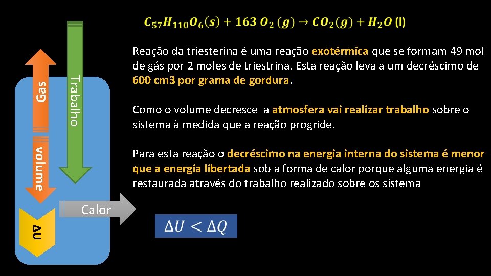 Trabalho Gas Reação da triesterina é uma reação exotérmica que se formam 49 mol