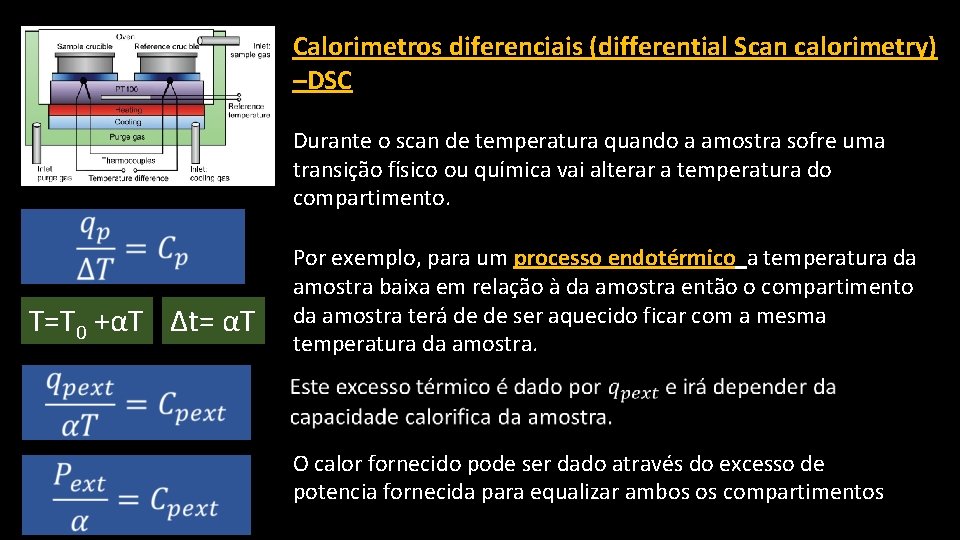 Calorimetros diferenciais (differential Scan calorimetry) –DSC Durante o scan de temperatura quando a amostra