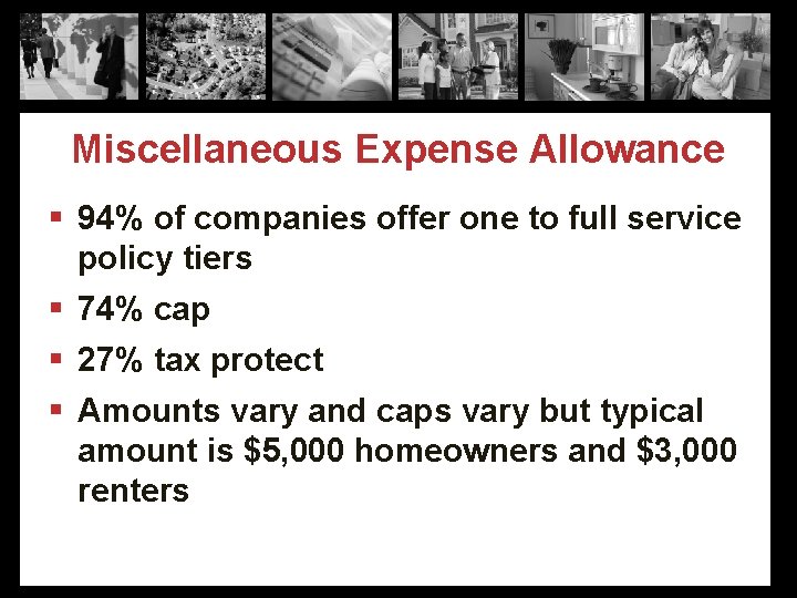 Miscellaneous Expense Allowance § 94% of companies offer one to full service policy tiers