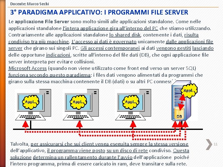 Docente: Marco Sechi 3° PARADIGMA APPLICATIVO: I PROGRAMMI FILE SERVER Le applicazione File Server