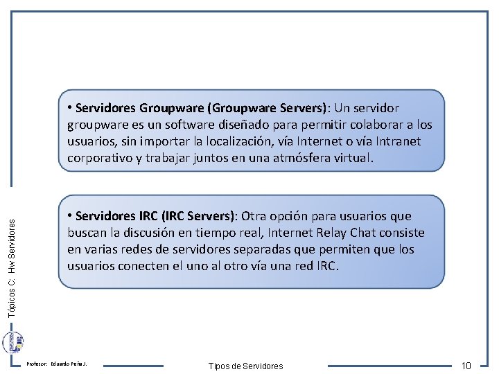 Tópicos C: Hw Servidores • Servidores Groupware (Groupware Servers): Un servidor groupware es un