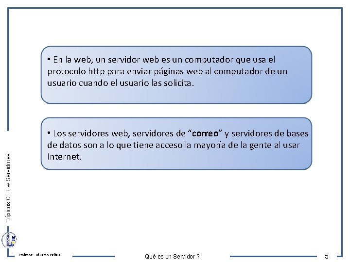 Tópicos C: Hw Servidores • En la web, un servidor web es un computador