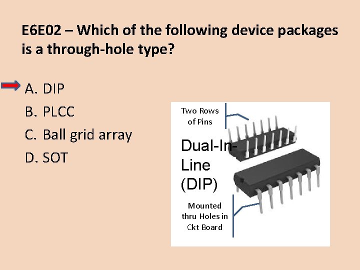 E 6 E 02 – Which of the following device packages is a through-hole