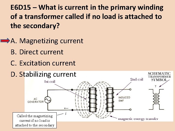 E 6 D 15 – What is current in the primary winding of a