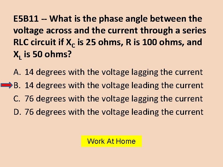 E 5 B 11 -- What is the phase angle between the voltage across