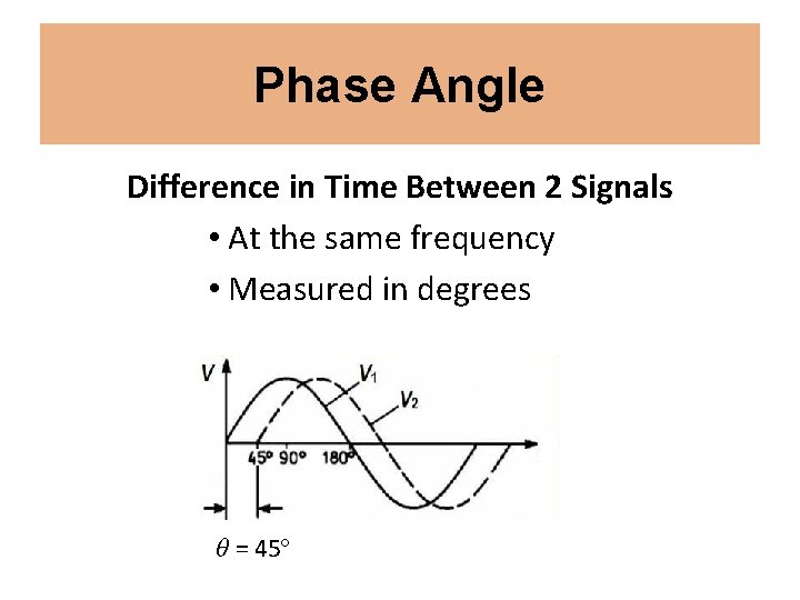 Phase Angle Difference in Time Between 2 Signals • At the same frequency •