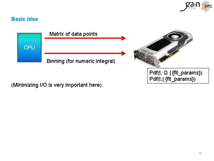 Basic idea Matrix of data points CPU Binning (for numeric integral) (Minimizing I/O is Basic idea Matrix of data points CPU Binning (for numeric integral) (Minimizing I/O is