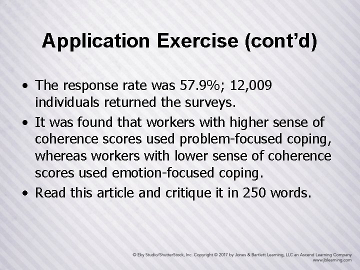 Application Exercise (cont’d) • The response rate was 57. 9%; 12, 009 individuals returned