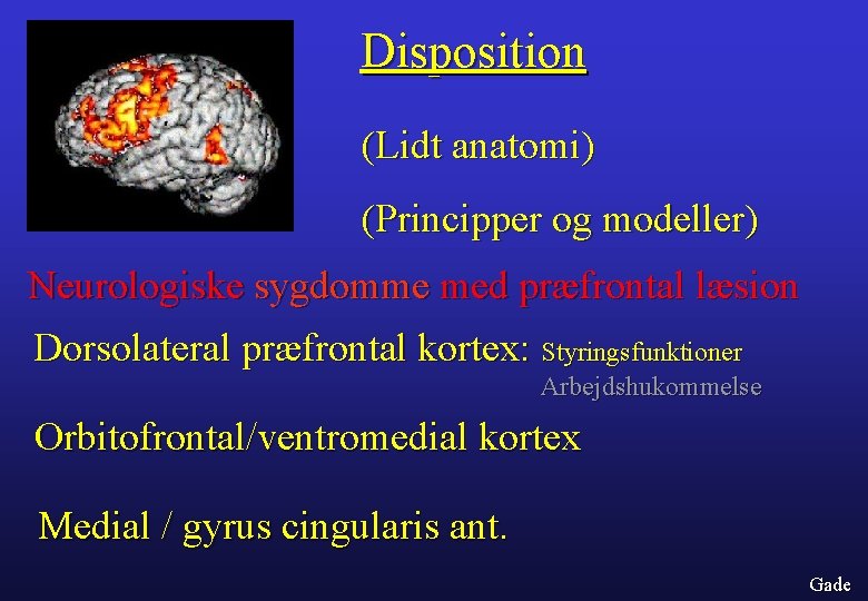 Disposition (Lidt anatomi) (Principper og modeller) Neurologiske sygdomme med præfrontal læsion Dorsolateral præfrontal kortex: