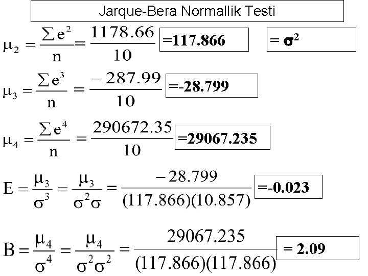 Jarque-Bera Normallik Testi =117. 866 = s 2 =-28. 799 =29067. 235 =-0. 023