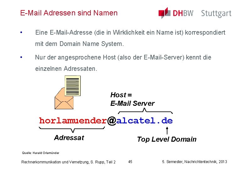 E-Mail Adressen sind Namen • Eine E-Mail-Adresse (die in Wirklichkeit ein Name ist) korrespondiert