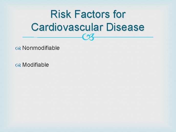 Risk Factors for Cardiovascular Disease Nonmodifiable Modifiable 