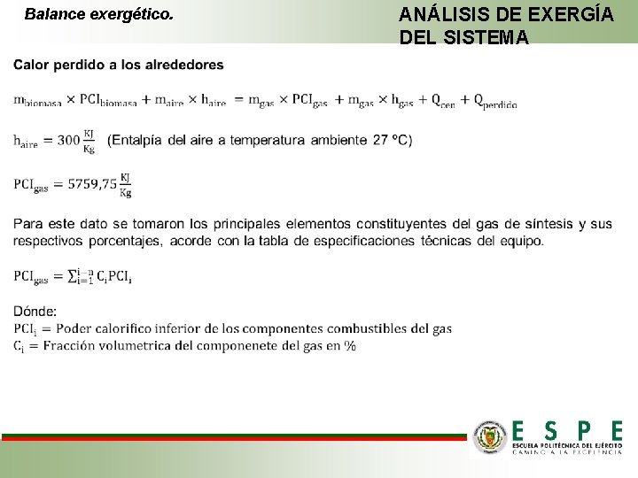 Balance exergético. ANÁLISIS DE EXERGÍA DEL SISTEMA 