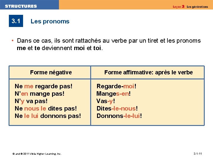 3. 1 Les pronoms • Dans ce cas, ils sont rattachés au verbe par