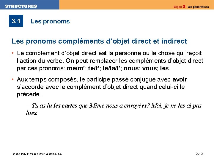 3. 1 Les pronoms compléments d’objet direct et indirect • Le complément d’objet direct