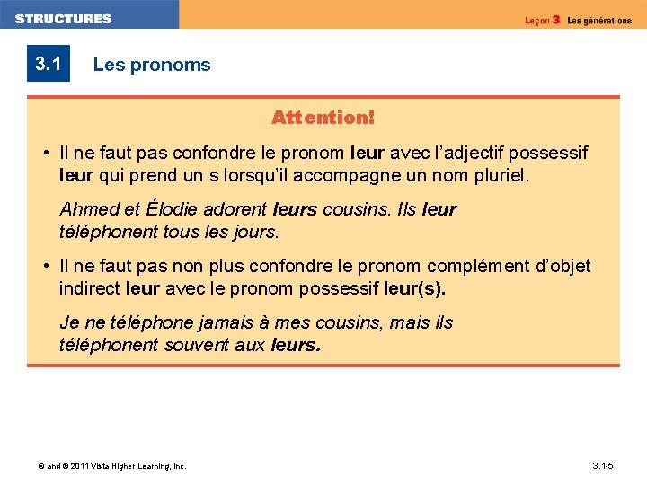 3. 1 Les pronoms Attention! • Il ne faut pas confondre le pronom leur