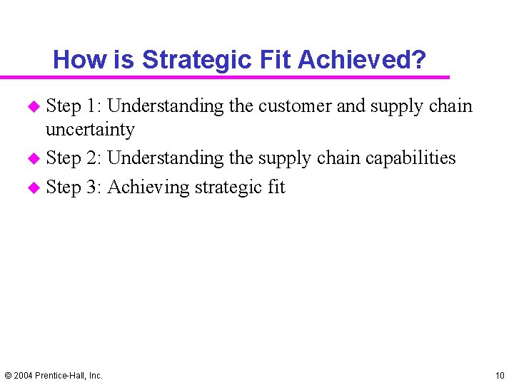 How is Strategic Fit Achieved? u Step 1: Understanding the customer and supply chain