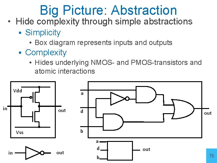 Big Picture: Abstraction • Hide complexity through simple abstractions § Simplicity • Box diagram