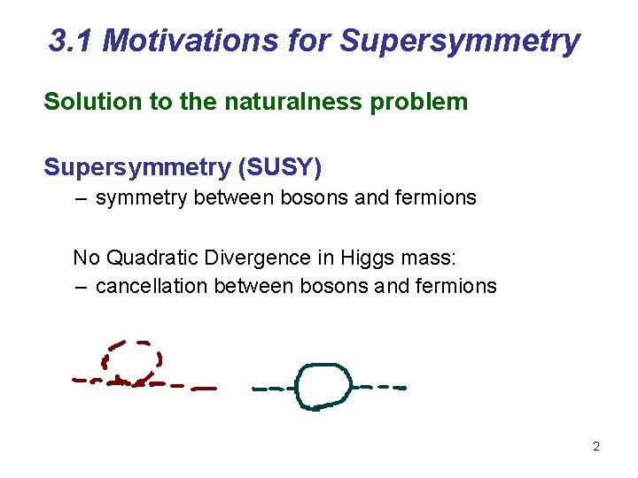 3. 1 Motivations for Supersymmetry Solution to the naturalness problem Supersymmetry (SUSY) – symmetry