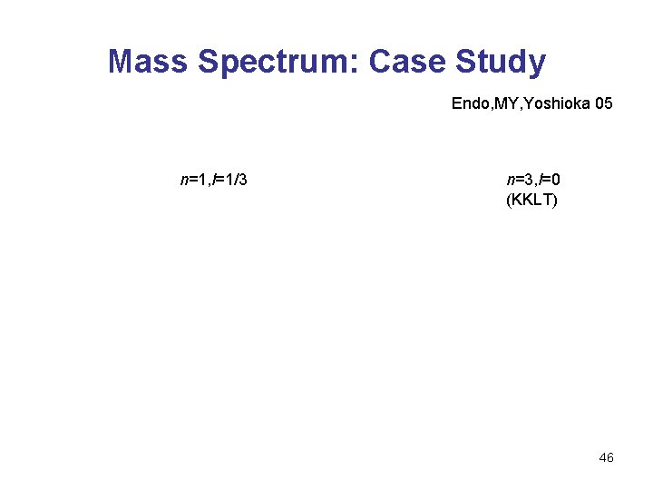 Mass Spectrum: Case Study Endo, MY, Yoshioka 05 n=1, l=1/3 n=3, l=0 (KKLT) 46