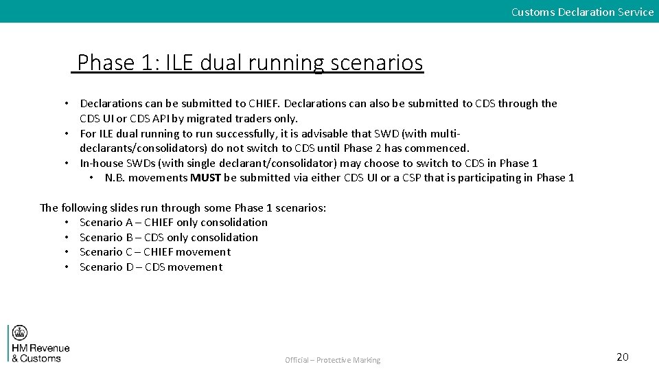 Customs Declaration Service Phase 1: ILE dual running scenarios • Declarations can be submitted