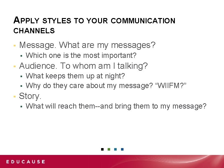 APPLY STYLES TO YOUR COMMUNICATION CHANNELS ▪ Message. What are my messages? ▪ ▪