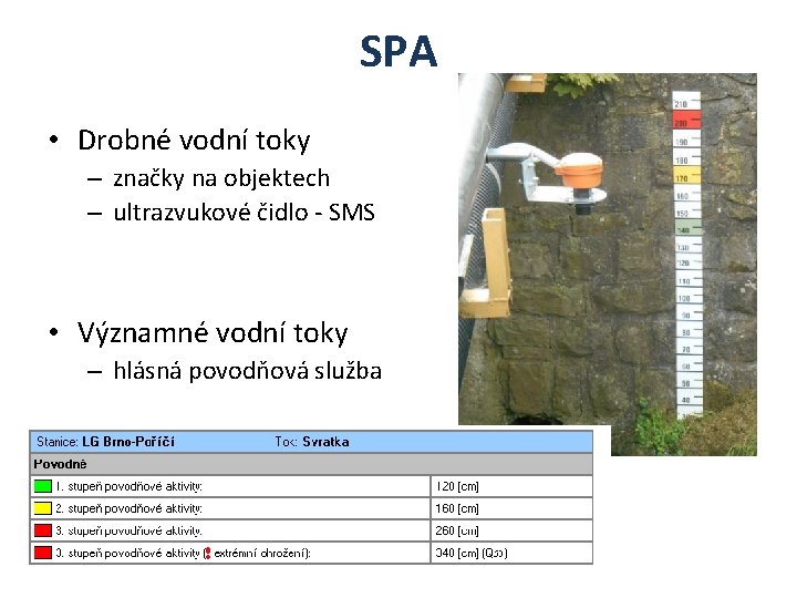 SPA • Drobné vodní toky – značky na objektech – ultrazvukové čidlo - SMS