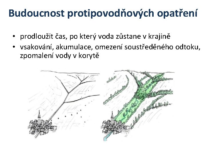 Budoucnost protipovodňových opatření • prodloužit čas, po který voda zůstane v krajině • vsakování,