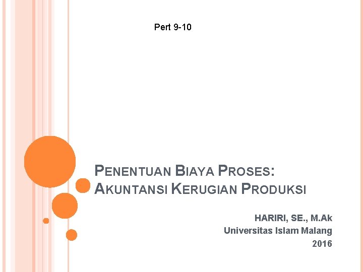 Pert 9 -10 PENENTUAN BIAYA PROSES: AKUNTANSI KERUGIAN PRODUKSI HARIRI, SE. , M. Ak