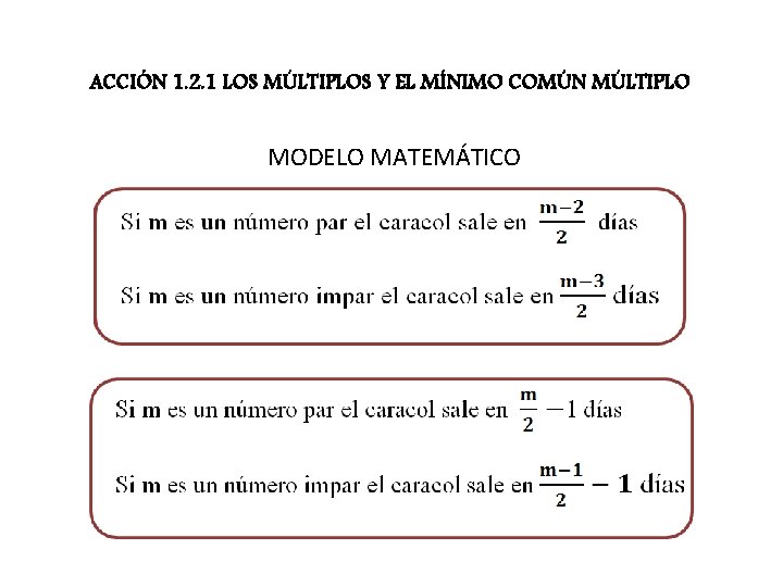 ACCIÓN 1. 2. 1 LOS MÚLTIPLOS Y EL MÍNIMO COMÚN MÚLTIPLO MODELO MATEMÁTICO 