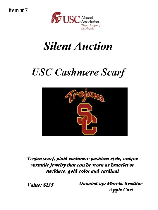 Item # 7 Silent Auction USC Cashmere Scarf Trojan scarf, plaid cashmere pashima style,