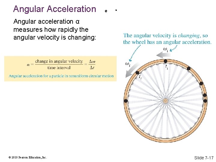 Angular Acceleration Angular acceleration α measures how rapidly the angular velocity is changing: ©