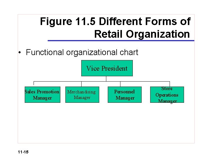 Figure 11. 5 Different Forms of Retail Organization • Functional organizational chart Vice President