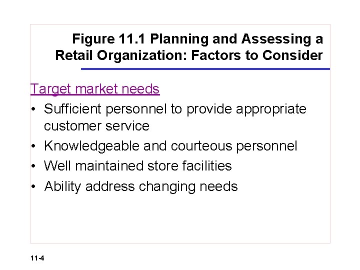 Figure 11. 1 Planning and Assessing a Retail Organization: Factors to Consider Target market