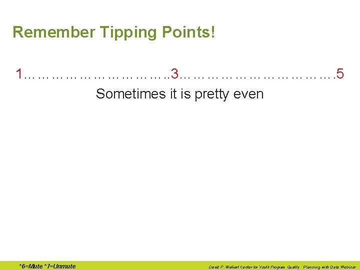 Remember Tipping Points! 1……………. . 3………………. 5 Sometimes it is pretty even *6=Mute *7=Unmute