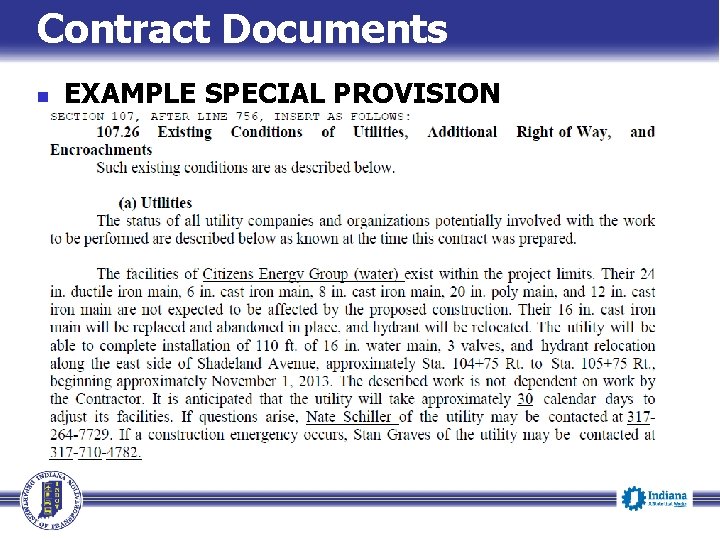 Contract Documents n EXAMPLE SPECIAL PROVISION 