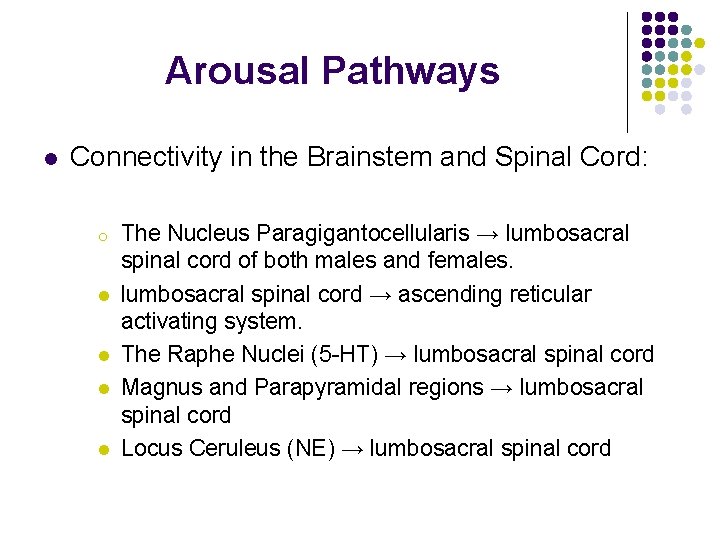 Arousal Pathways l Connectivity in the Brainstem and Spinal Cord: o l l The Arousal Pathways l Connectivity in the Brainstem and Spinal Cord: o l l The