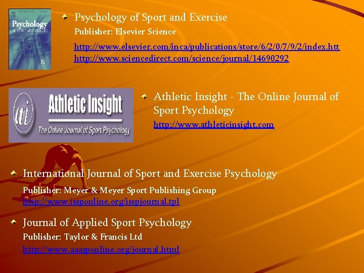 Psychology of Sport and Exercise Publisher: Elsevier Science http: //www. elsevier. com/inca/publications/store/6/2/0/7/9/2/index. http: //www.
