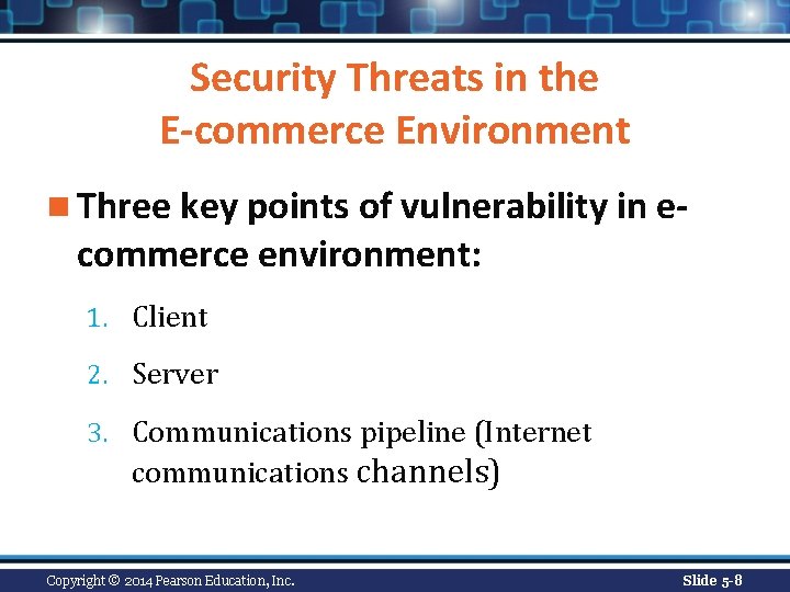 Security Threats in the E-commerce Environment n Three key points of vulnerability in e-