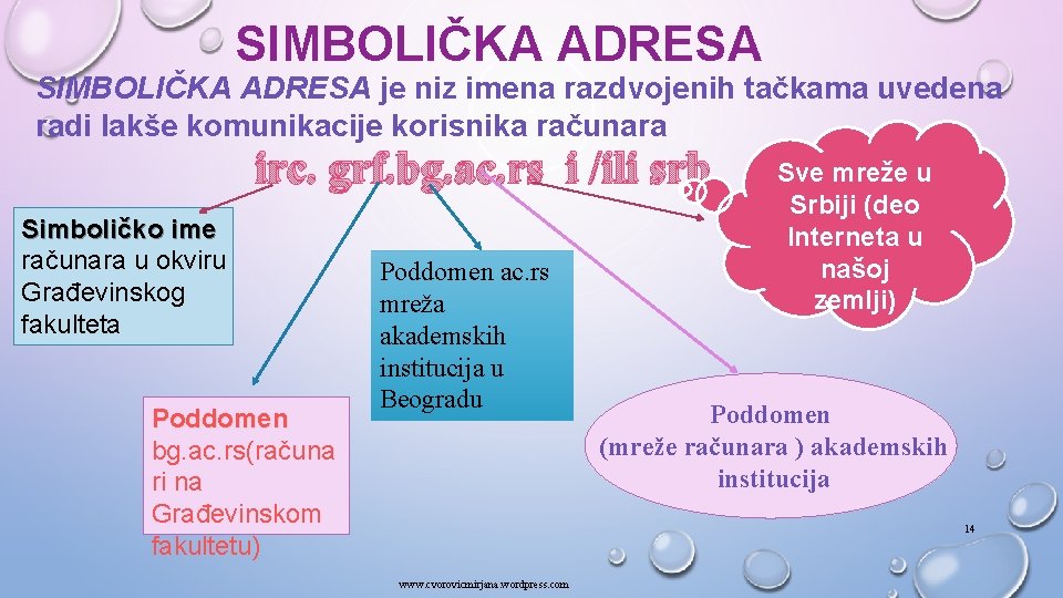 SIMBOLIČKA ADRESA je niz imena razdvojenih tačkama uvedena radi lakše komunikacije korisnika računara irc.