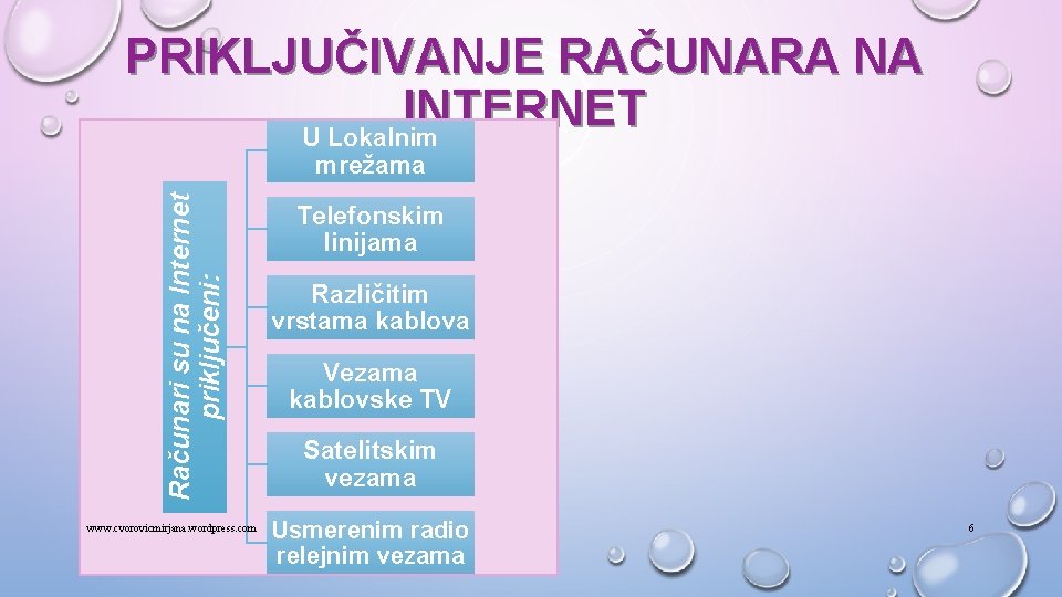 PRIKLJUČIVANJE RAČUNARA NA INTERNET U Lokalnim Računari su na Internet priključeni: mrežama www. cvorovicmirjana.