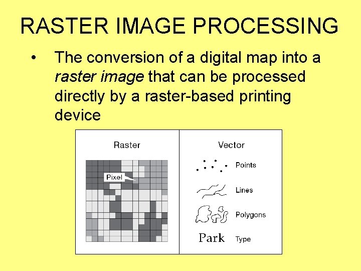 RASTER IMAGE PROCESSING • The conversion of a digital map into a raster image