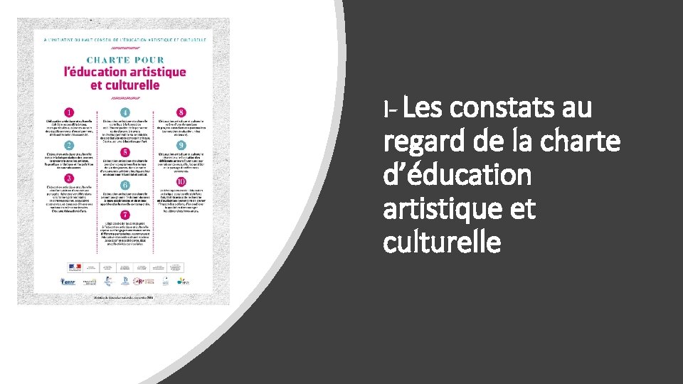 I- Les constats au regard de la charte d’éducation artistique et culturelle 