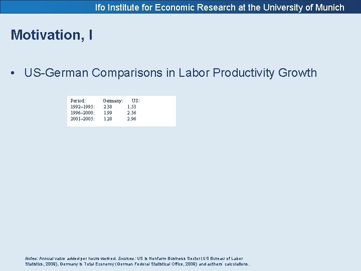 Ifo Institute for Economic Research at the University of Munich Motivation, I • US-German