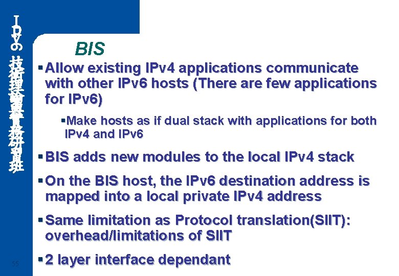 6 Ｉ ｐ ｖ BIS 技 § Allow existing IPv 4 applications communicate 術