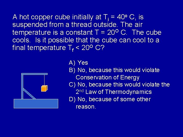 A hot copper cube initially at Ti = 40 o C, is suspended from A hot copper cube initially at Ti = 40 o C, is suspended from