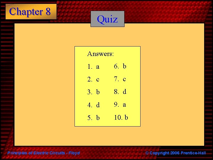 Chapter 8 Quiz Answers: Principles of Electric Circuits - Floyd 1. a 6. b